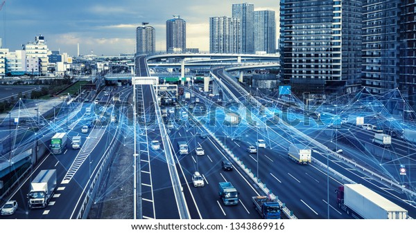 Technology of\
transportation concept. Traffic control systems. Internet of\
Things. Mobility as a\
service.