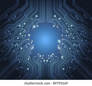 technology vector abstract blue background with circuit board texture - RASTER version