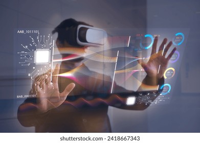 Technology VR glassed and AI technology concept, People use VR glassed with AI technology analysis on visual screen, Intelligence and business analytics with key performance indicators - Powered by Shutterstock