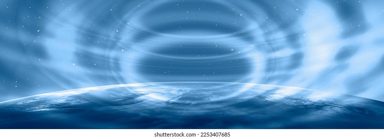 Technology waves revolve around the Planet earth "Elements of this image furnished by NASA " - Shutterstock ID 2253407685