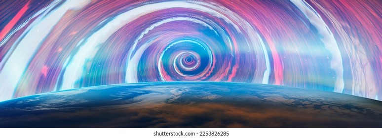 Technology waves revolve around the Planet earth "Elements of this image furnished by NASA " - Shutterstock ID 2253826285