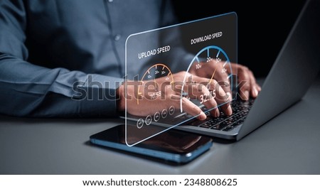 technology, working, business, performance, speed, test, broadband, management, internet, quality. typing keyboard to inspect speed test internet broadband technology. then check quality, performance.