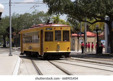 Teco Line Streetcar In Ybor City The Historic District Of Tampa Florida USA. Circa 2017