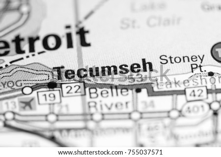 Tecumseh. Canada on a map.