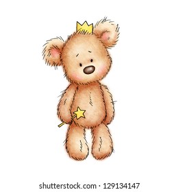 Teddy Bear In The Crown On White Background