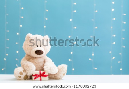 Teddy Bear Gift Box On Shiny Stock Photo Edit Now 1178002723