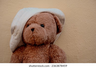 Teddy bear in hat close-up.  