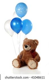 teddy holding balloons