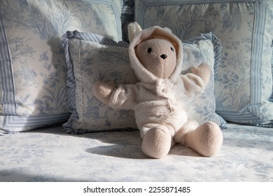 Teddy bear laying in sofa - Shutterstock ID 2255871485