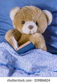 A teddy bear reading a book