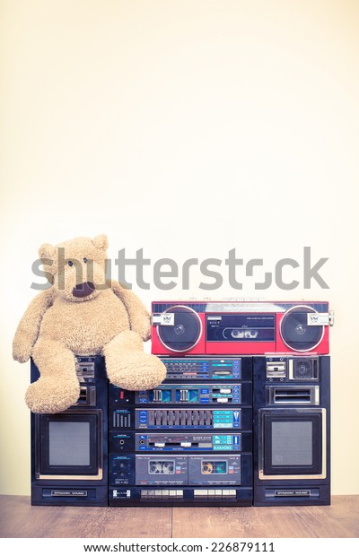 teddy bear with cassette tape
