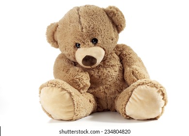 Teddy bear sitting on white background