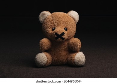 The Teddy bear was tape gagged. missing children or kidnap school kids concept.childe abuse protects help.International Missing Children's Day