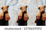 Teddy bear toy isolated on abstract blurred background. Decor element, photo taken using sony a7r mark iii camera with 35mm lens