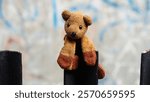 Teddy bear toy isolated on abstract blurred background. Decor element, photo taken using sony a7r mark iii camera with 35mm lens