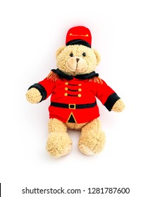 Teddy Bear In A Traditional British Royal Guardian Beefeater Costume, Isolated On White Background.