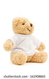 Teddy bear and white T-shirt on white background