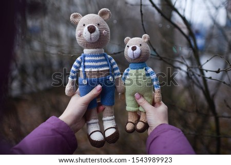 Teddybear toy knitted in the technique of knitting amigurumi