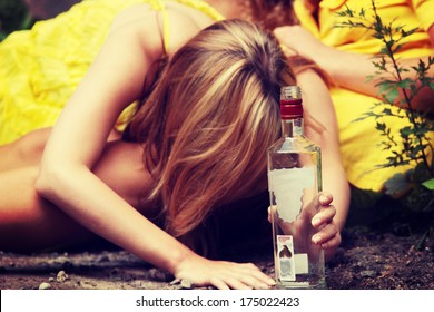 Teen alcohol addiction (drunk teens with vodka bottle) 