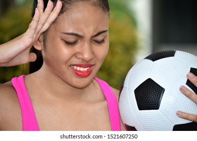 Teen Athlete Female Soccer Player And Anxiety With Soccer Ball