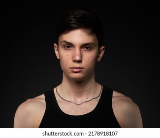 Teen Athletic Body On Dark Background.