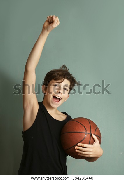 Teen Boy Basketball Ball Sleeveless Tshirt Stock Photo Edit Now