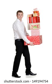 Teen Boy Carrying Christmas Presents