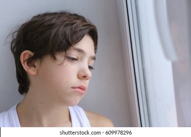 Teen Boy Sad Close Up Depressive Portrait