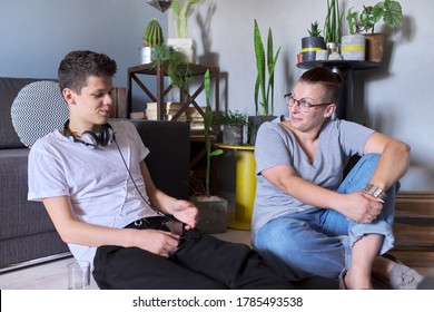 Teen Boy Talking To Professional Psychologist, Individual Therapy Session For Teenage With Doctor. Difficulties Of Adolescence, Mental Health, Social Life Of Teenager