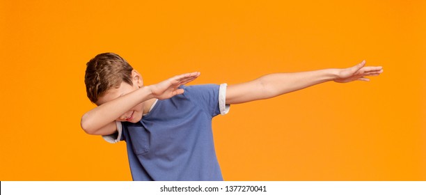 Teen Boy Throwing Dab Move, Orange Panorama Background