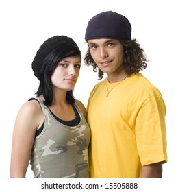 Teen Couple Against White Background