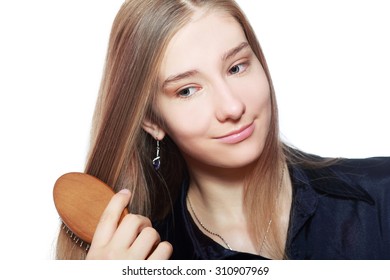 Teen Girl Brushing Her Hair On Stock Photo 310907969 | Shutterstock