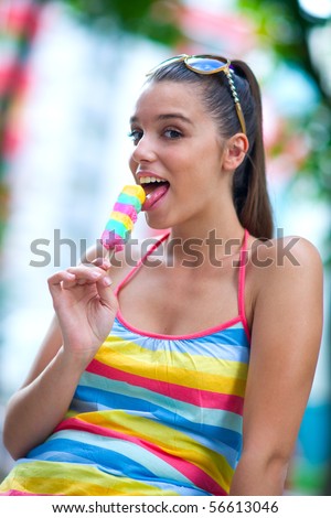 teen girl with colorful ice cream
