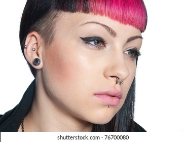 Teen Girl With Face Nose And Ear Piercings