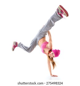 Teen Girl Hip-hop Dancer Over White Background