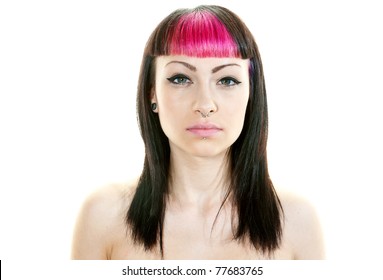 Teen Girl With Interesting Hair Style And Lot Of Face Piercing