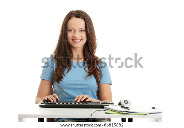 Teen Girl Learning Desk Elearning Concept Stock Photo Edit Now