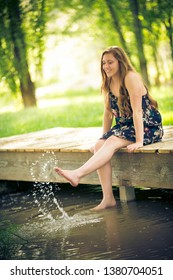 Teen Girl On Dock By Pond Stock Photo 1380704051 | Shutterstock