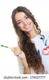 Teen Girl Painting Messily