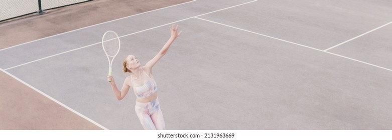 Teen Girl Playing Tennis,  Healthy Young Athletes Training, Active Wellbeing Concept