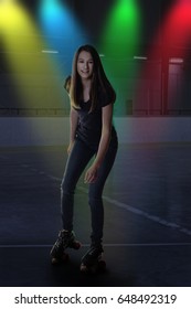 Teen Girl At Roller Skating Rink Disco