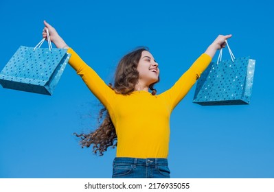 teen girl with shopping bags purchase, happiness - Shutterstock ID 2176935055