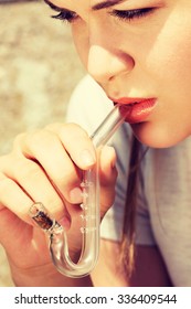 Teen Girl Smoking Cannabis Outdoor.