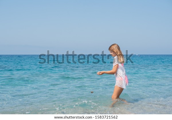 Teen Girl Swimsuit Stands Near Sea Stock Photo (edit Now) 1583721562