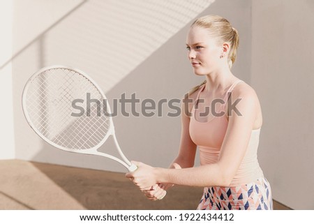 Teen girl tennis player, Olympic sports,  healthy young athletes training, active wellbeing concept