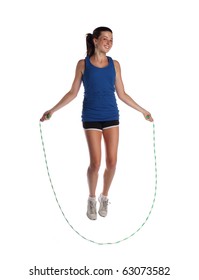 Teen Jumping Rope On White Background