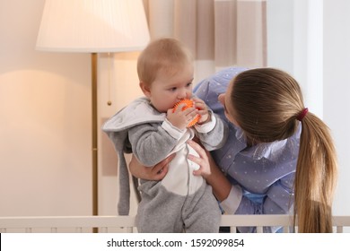 Teen Nanny With Cute Little Baby At Home