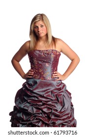 Teen In Prom Or Bridesmaid Dress On A White Background