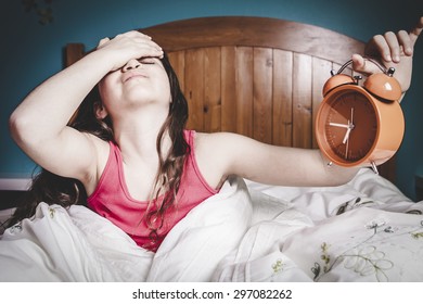 Teen Sleepy Young Girl Waking Up In Bed 