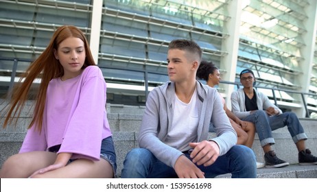 Teen Student Looking Attractive Young Female, First Romantic Sympathy, College